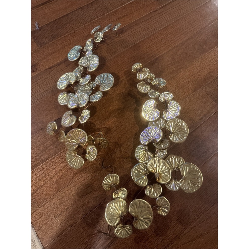 Gold Tone Metal Wall Decor Vintage Vine Round Leaves Accent Piece
